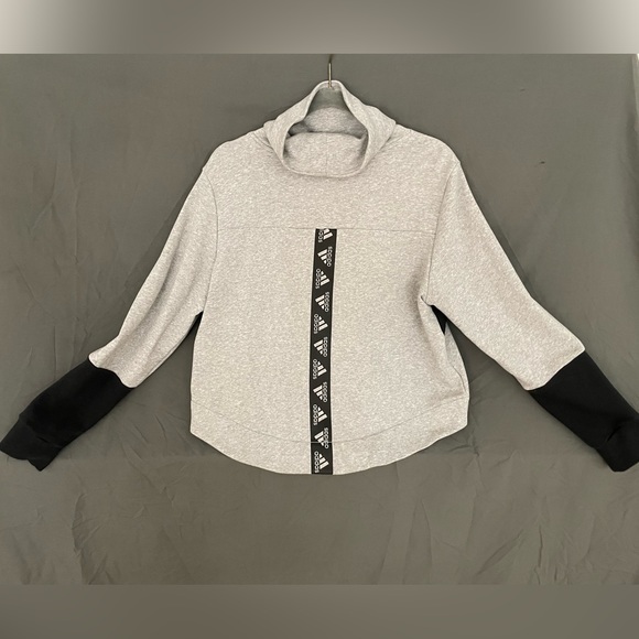 Adidas Womens Grey Cropped High Low Cowl Neck Sweatshirt with Stripe - Size L - Picture 6 of 8